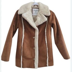 NWT Abercrombie Kids Girl Brown Faux Suede Sherpa long winter coat sz 13/14 $100